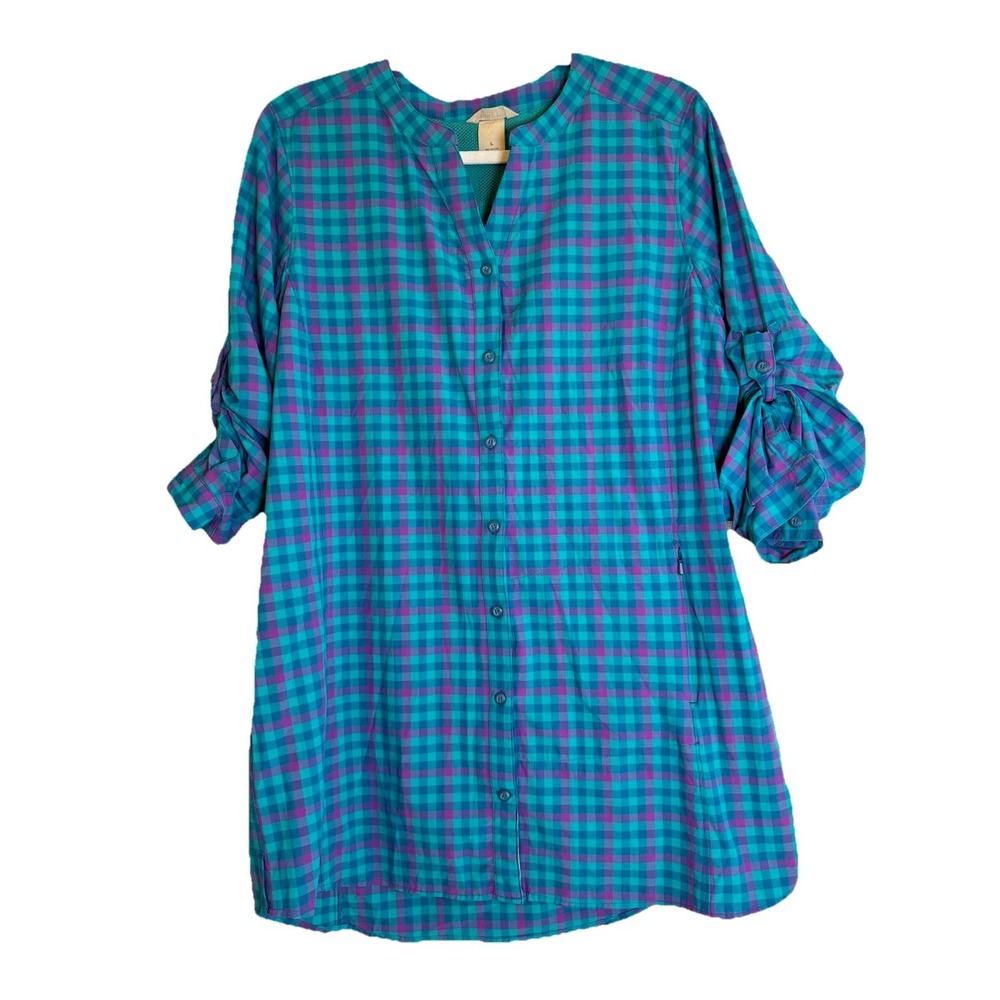 Duluth Trading Sidewinder Tunic Womens Large Blue Plaid‎ DuluthFlex UPF 30 Top